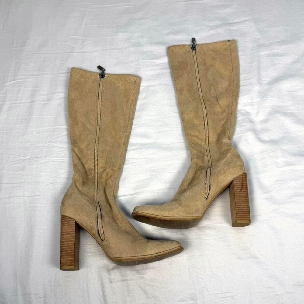 Vintage y2k Bongo tan suede zip up tall boots with heel